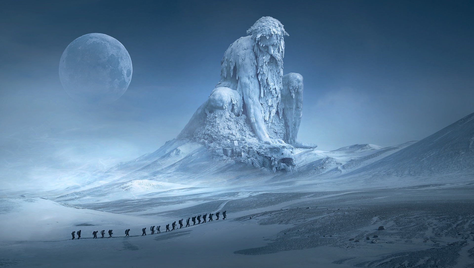 A fantasy landscape in an ice world